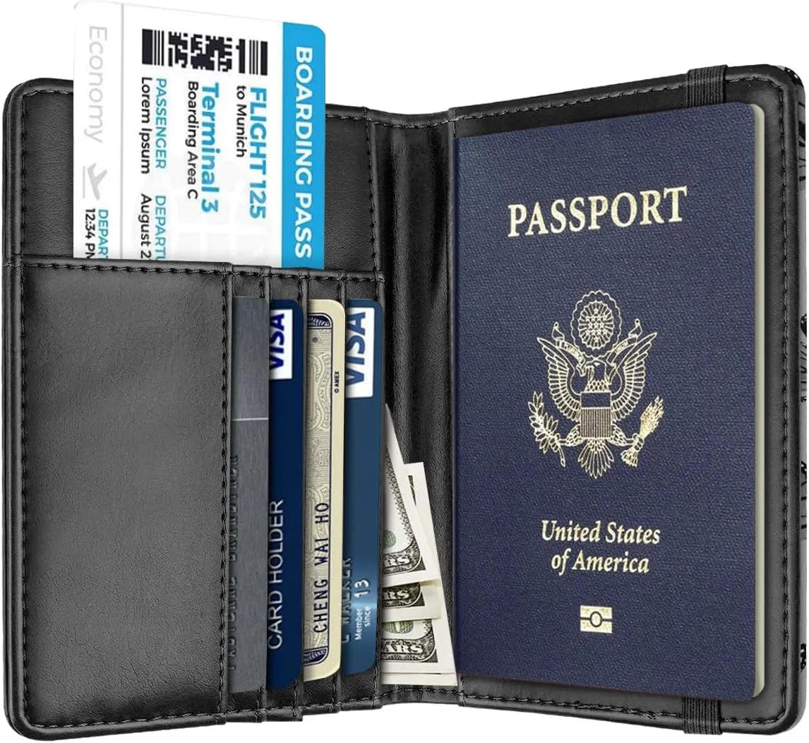 Passport Holder Cover Travel RFID Blocking Passport Cover Rose Gold Cute Flowers Passport Wallet with Elastic Band for Women