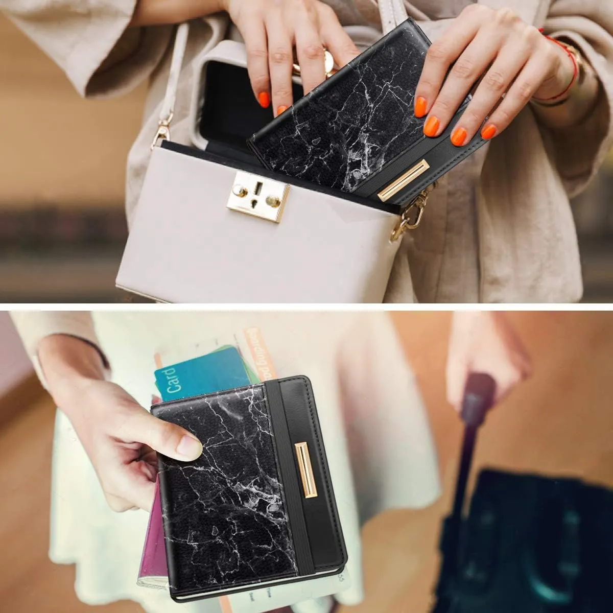 Passport Holder Cover Travel RFID Blocking Passport Cover Rose Gold Cute Flowers Passport Wallet with Elastic Band for Women