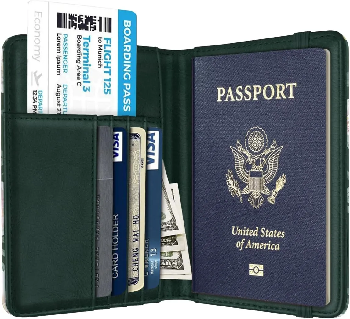 Passport Holder Cover Travel RFID Blocking Passport Cover Rose Gold Cute Flowers Passport Wallet with Elastic Band for Women