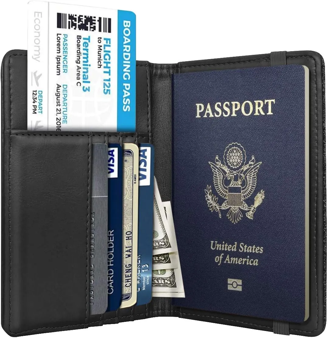 Passport Holder Cover Travel RFID Blocking Passport Cover Rose Gold Cute Flowers Passport Wallet with Elastic Band for Women