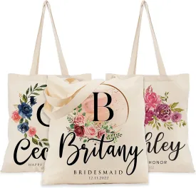 Personalized Floral Initial Tote Bags for Women  Custom Name Monogram Gift for Mom, Grandma, or Wife  Bridesmaid Wedding Shoulder Bag  Reusable Mothers Day Gift Idea