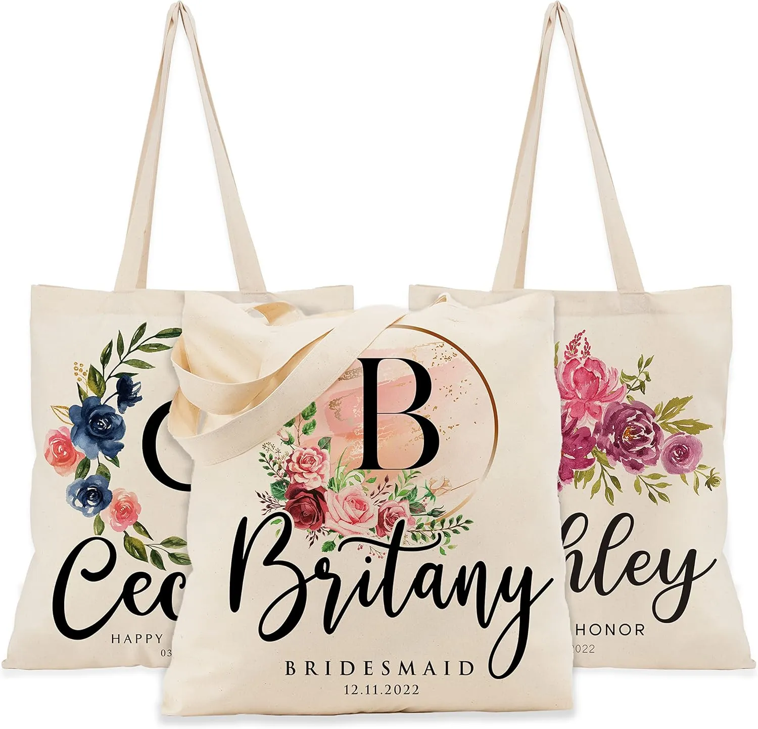 Personalized Floral Initial Tote Bags for Women  Custom Name Monogram Gift for Mom, Grandma, or Wife  Bridesmaid Wedding Shoulder Bag  Reusable Mothers Day Gift Idea