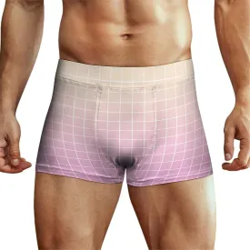 Pink Ombre Grid Print Mens Underwear, Soft Boxers for Men, Moisture-Wicking Breathable Boxer Briefs