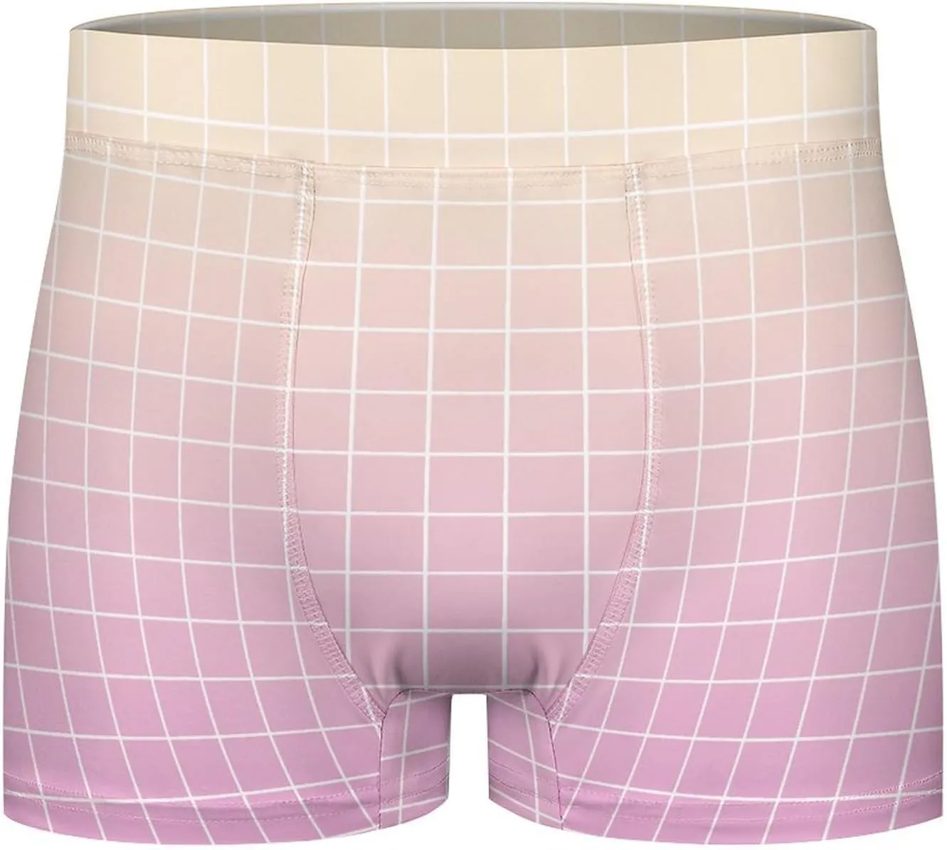 Pink Ombre Grid Print Mens Underwear, Soft Boxers for Men, Moisture-Wicking Breathable Boxer Briefs