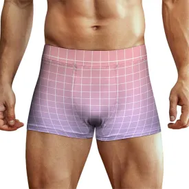 Purple Orange Ombre Grid Print Mens Underwear, Soft Boxers for Men, Moisture-Wicking Breathable Boxer Briefs