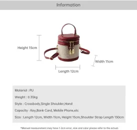 Retro Bucket Bag Color Contrast Cylinder Purse Senior Sense Style Single Shoulder Crossbody Handbag with Zipper