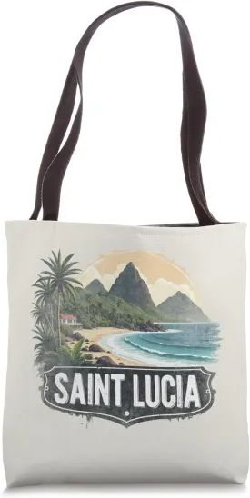 Retro Saint Lucia Landscape Vintage Souvenir Tote Bag