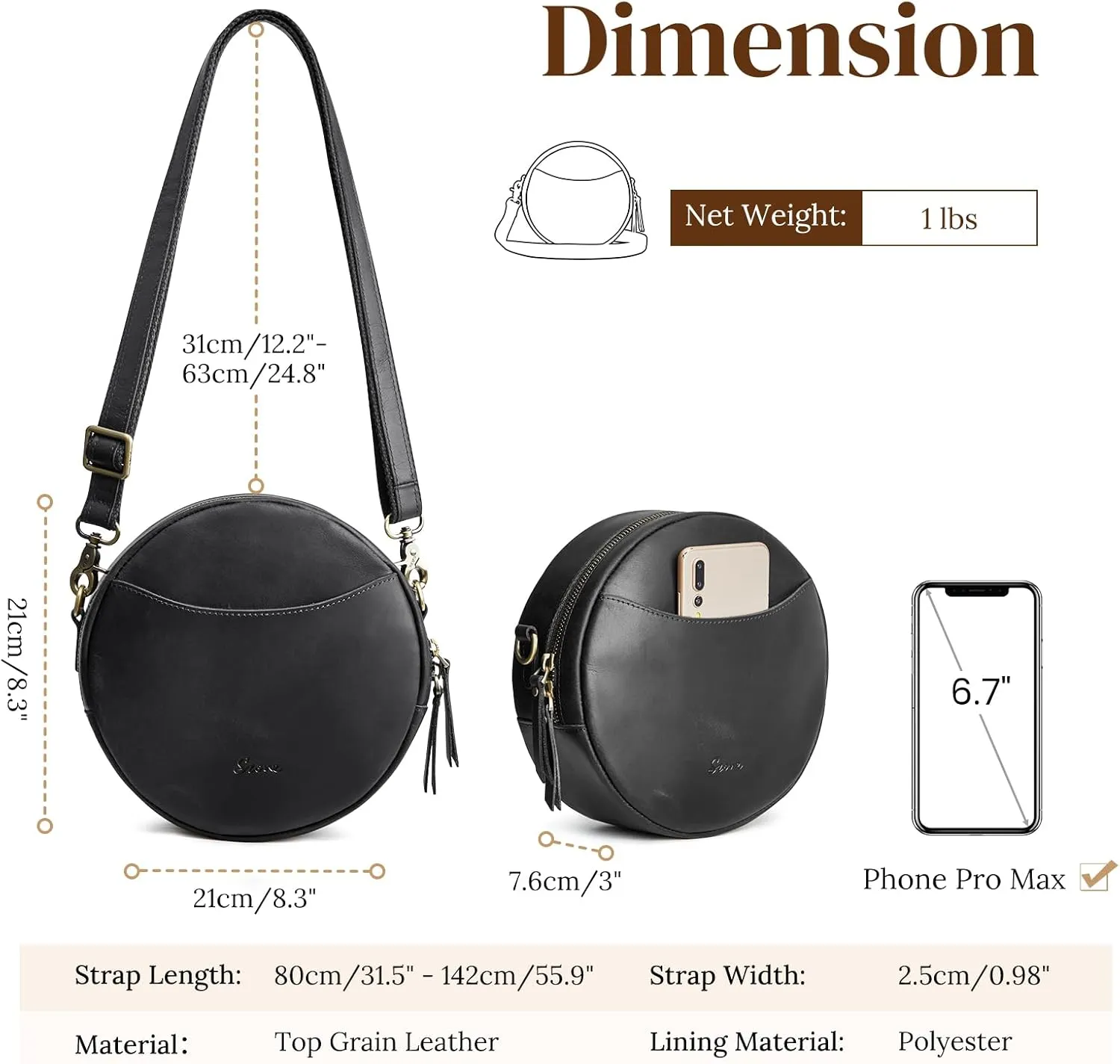 S-ZONE Leather Crossbody Bags for Women Trendy Circle Cross Body Shoulder Bag Designer Round Purses