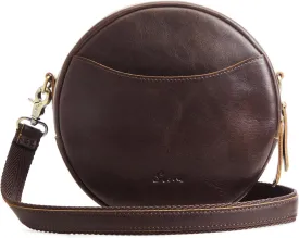 S-ZONE Leather Crossbody Bags for Women Trendy Circle Cross Body Shoulder Bag Designer Round Purses