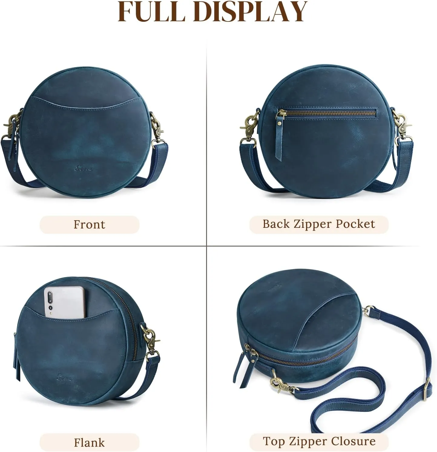 S-ZONE Leather Crossbody Bags for Women Trendy Circle Cross Body Shoulder Bag Designer Round Purses