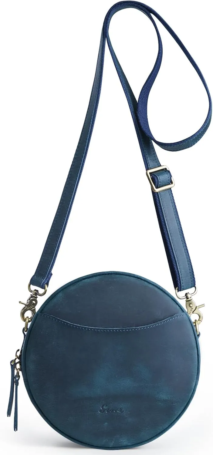 S-ZONE Leather Crossbody Bags for Women Trendy Circle Cross Body Shoulder Bag Designer Round Purses