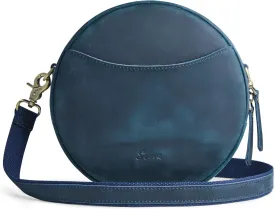 S-ZONE Leather Crossbody Bags for Women Trendy Circle Cross Body Shoulder Bag Designer Round Purses