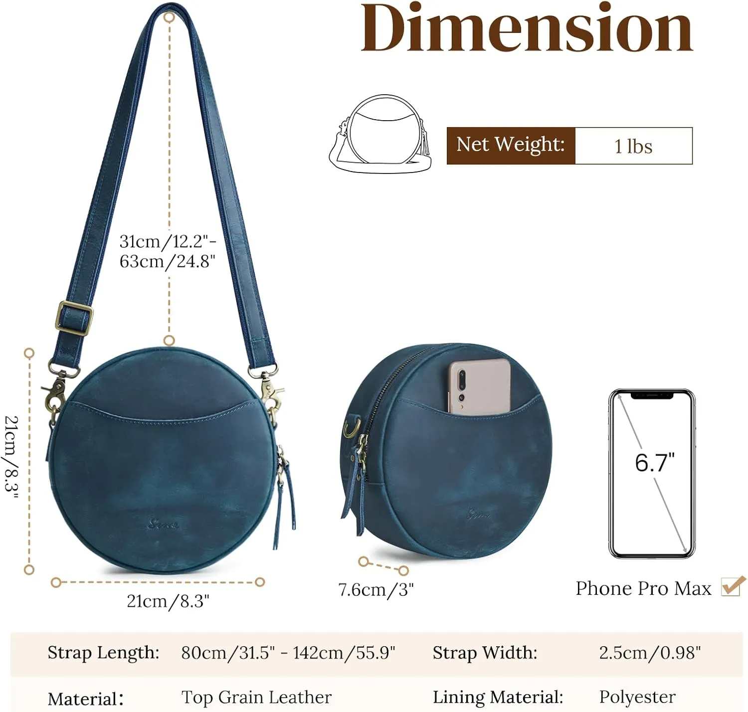 S-ZONE Leather Crossbody Bags for Women Trendy Circle Cross Body Shoulder Bag Designer Round Purses