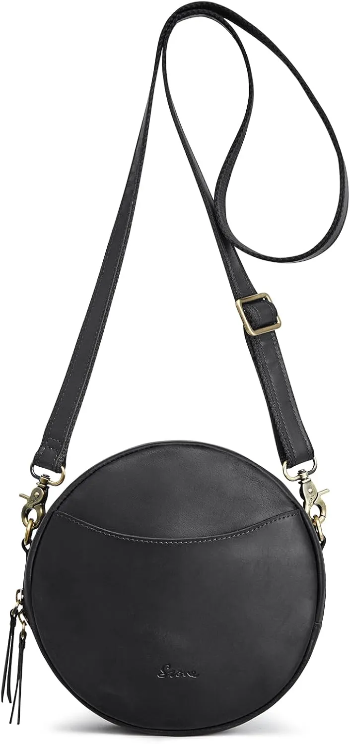 S-ZONE Leather Crossbody Bags for Women Trendy Circle Cross Body Shoulder Bag Designer Round Purses