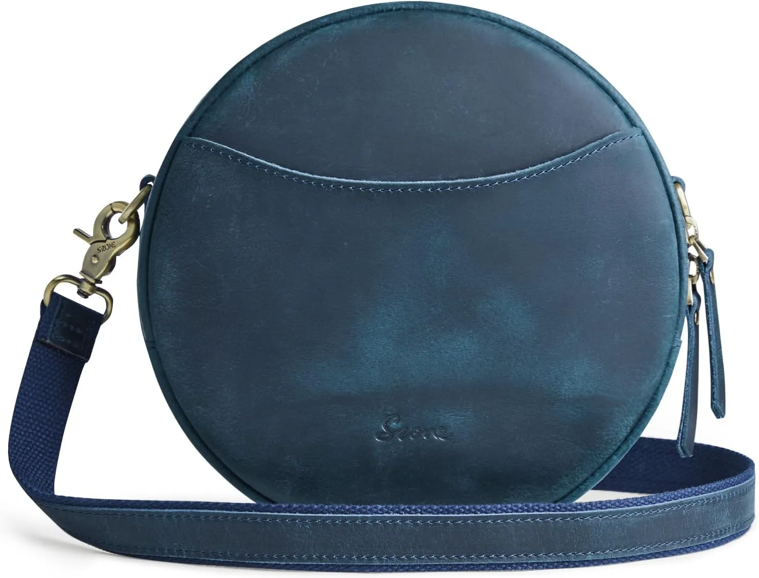 S-ZONE Leather Crossbody Bags for Women Trendy Circle Cross Body Shoulder Bag Designer Round Purses