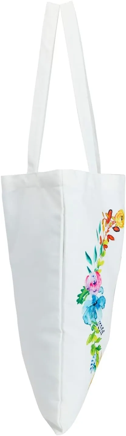 Set of 2 Reusable Monogram Letter Personalized Tote Bags for Women, Floral Design (29 Inches)