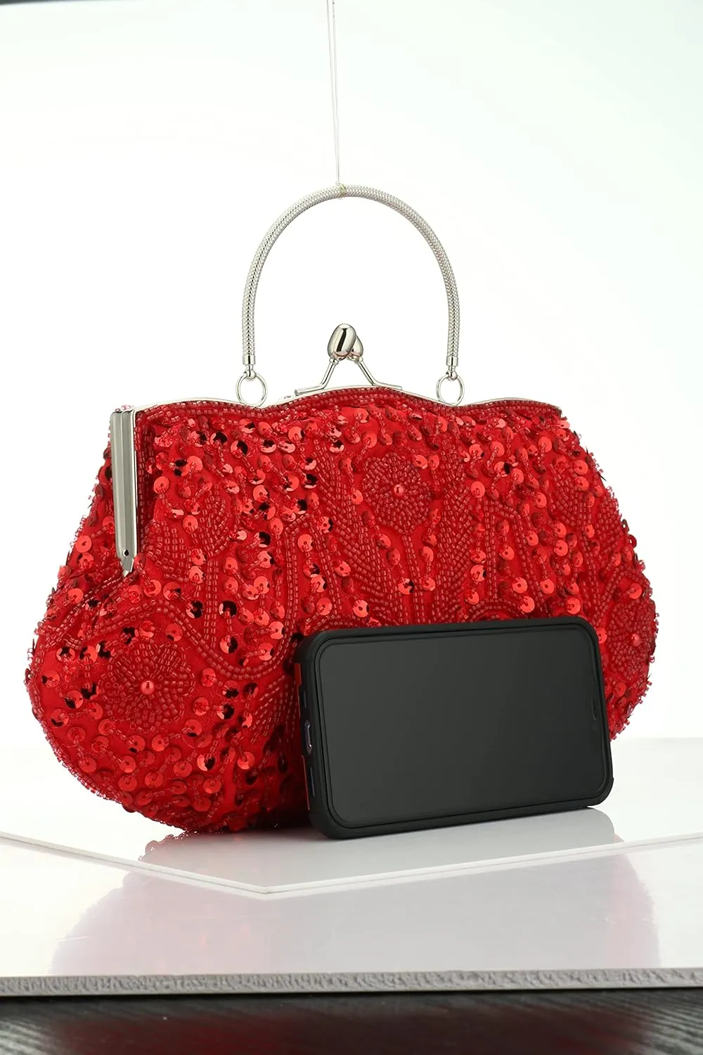 Simcat Beaded Sequin Flower Evening Purse Large Clutch Bag