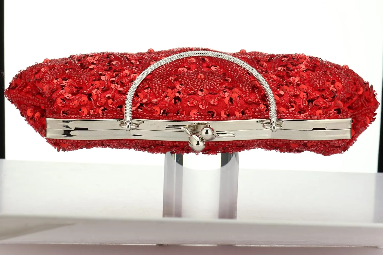 Simcat Beaded Sequin Flower Evening Purse Large Clutch Bag