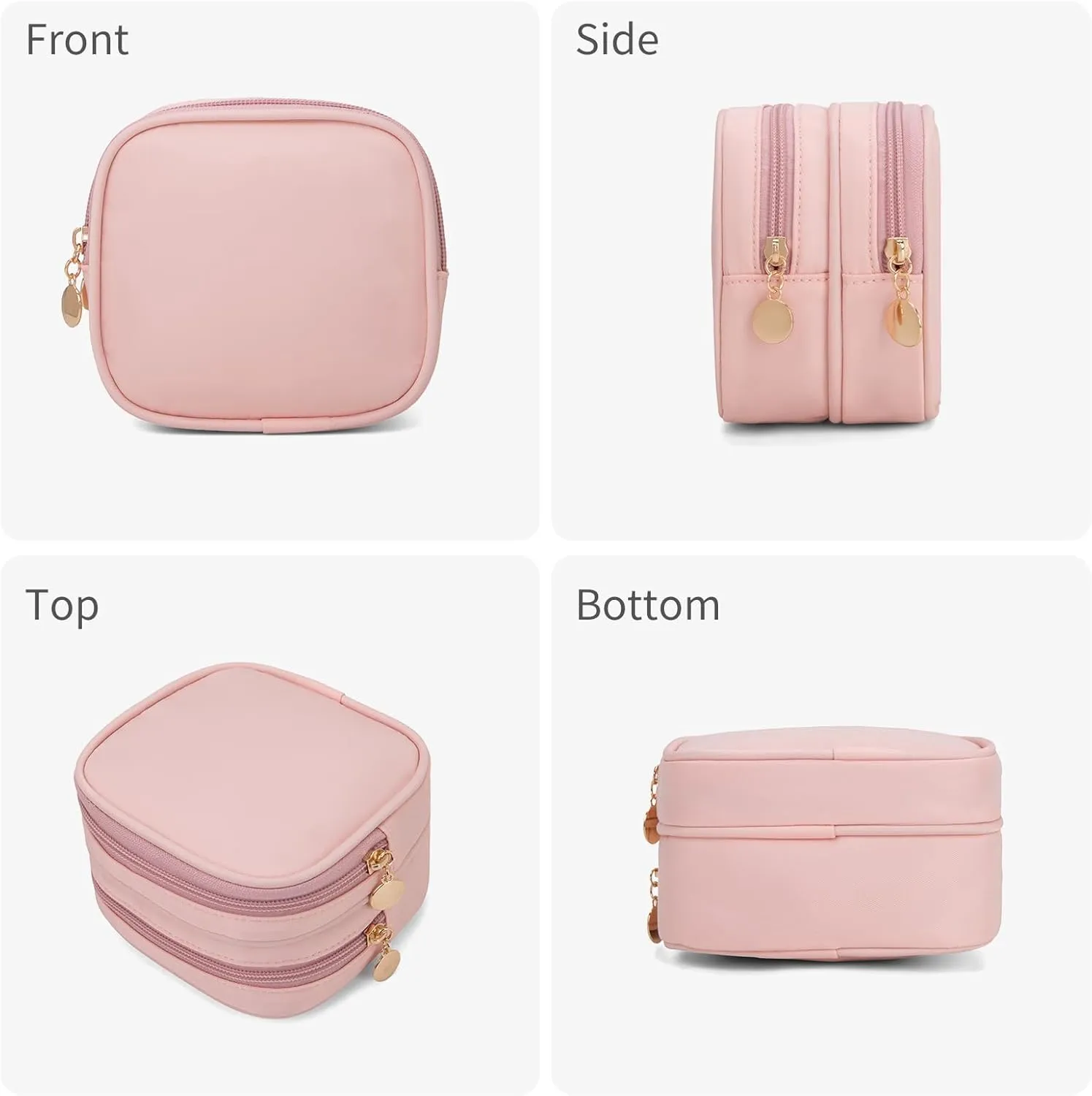 Small Makeup Pouch, Double Zipper Cosmetic Bag, Travel Makeup Bag, Cute Makeup Bag for Purse, Mini Toiletry Bag (pink)