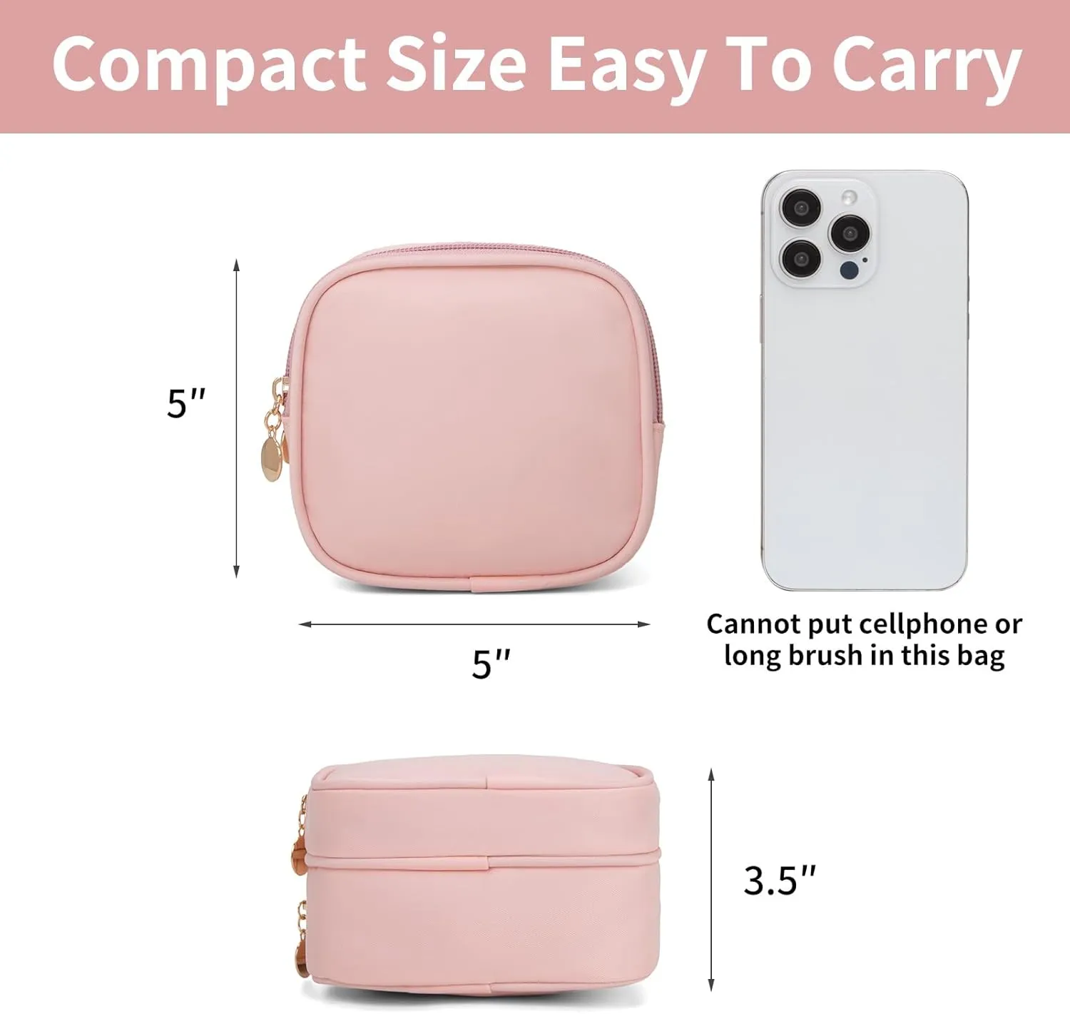 Small Makeup Pouch, Double Zipper Cosmetic Bag, Travel Makeup Bag, Cute Makeup Bag for Purse, Mini Toiletry Bag (pink)
