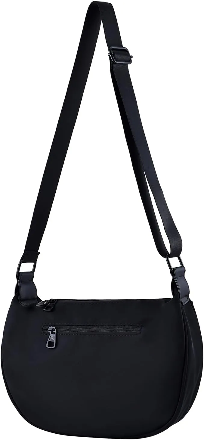 Small Sling Crossbody Bag for Women Men Fashion, Adjustable Strap Crescent Bag, Lightweight Nylon Bag. Large capacity casual sling bag, shoulder bag for daily work travel shoulder bagBlack 