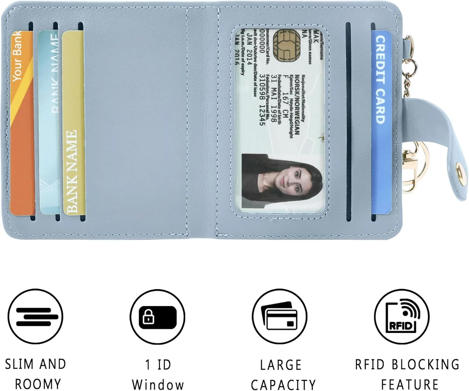 Small Wallets Woman RFID Blocking Leather Credit Card Holder - with ID Window - Card Wallets for Women - with Zipper Coin Purse - Keychain Wallet