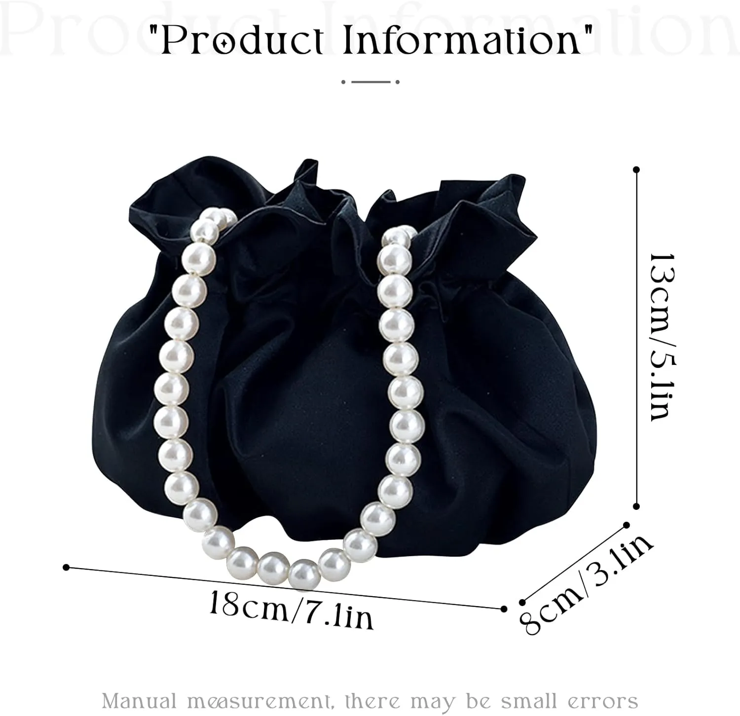 Small Wristlet Purses Mini Bucket Bag Women Hobo Bag with Faux Pearl Chain (Black)