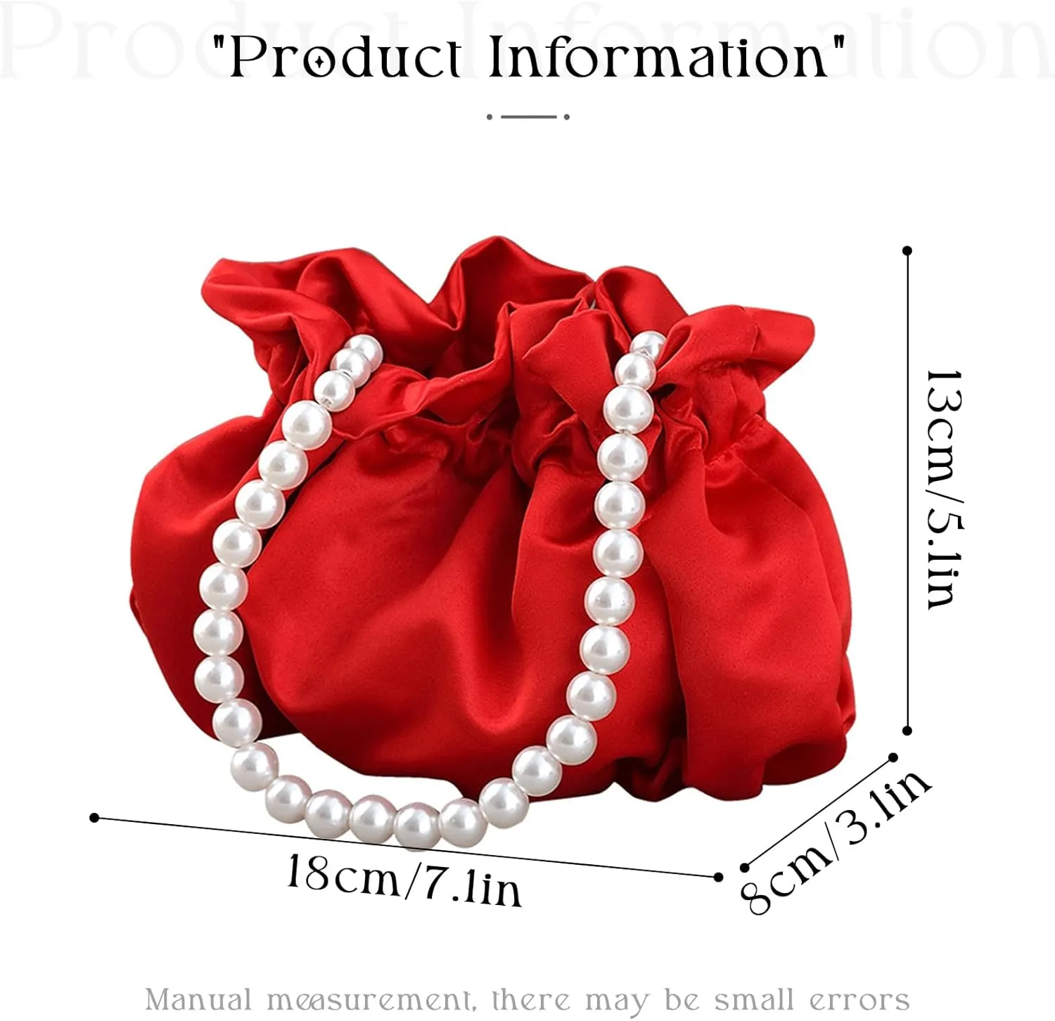 Small Wristlet Purses Mini Bucket Bag Women Hobo Bag with Faux Pearl Chain (Red)