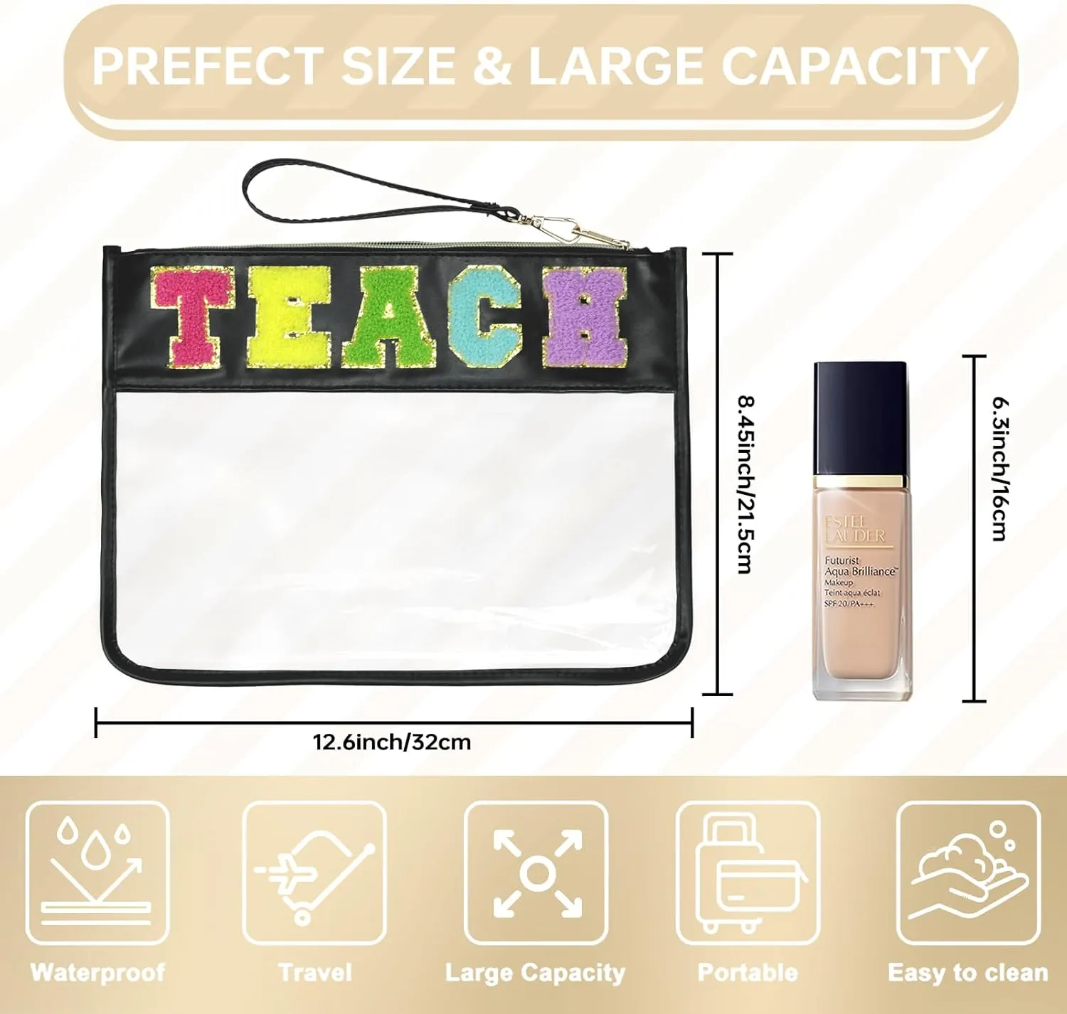 Snack Bags Pouch Travel Makeup Bag Chenille Letter Bags for Zipper Pouch Clear Cosmetic Bag Tote Bag Makeup Travel Bag for Women