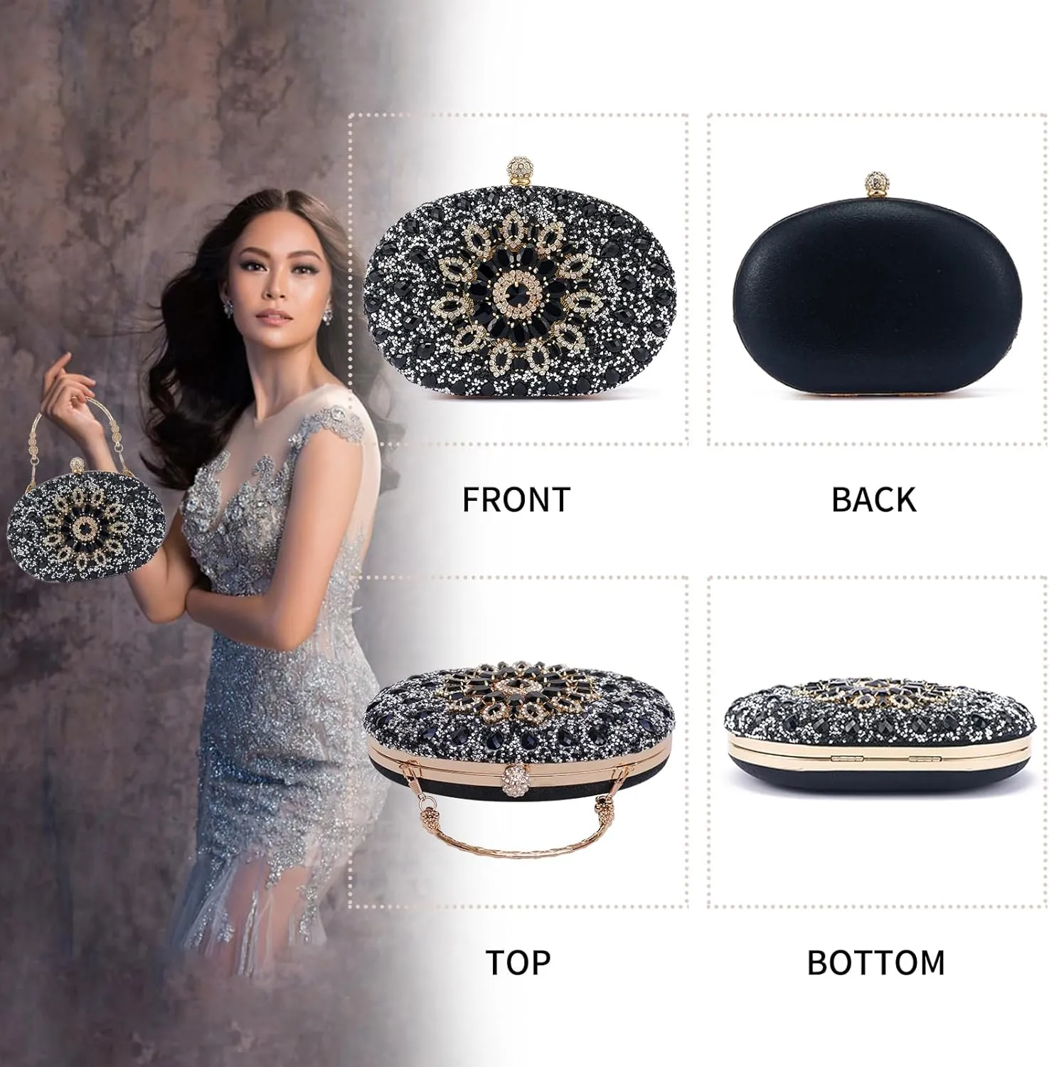 Sparkly Women's Evening Clutch Purses Rhinestone Bag Luxury Handbags For Weddings Formal Prom Party