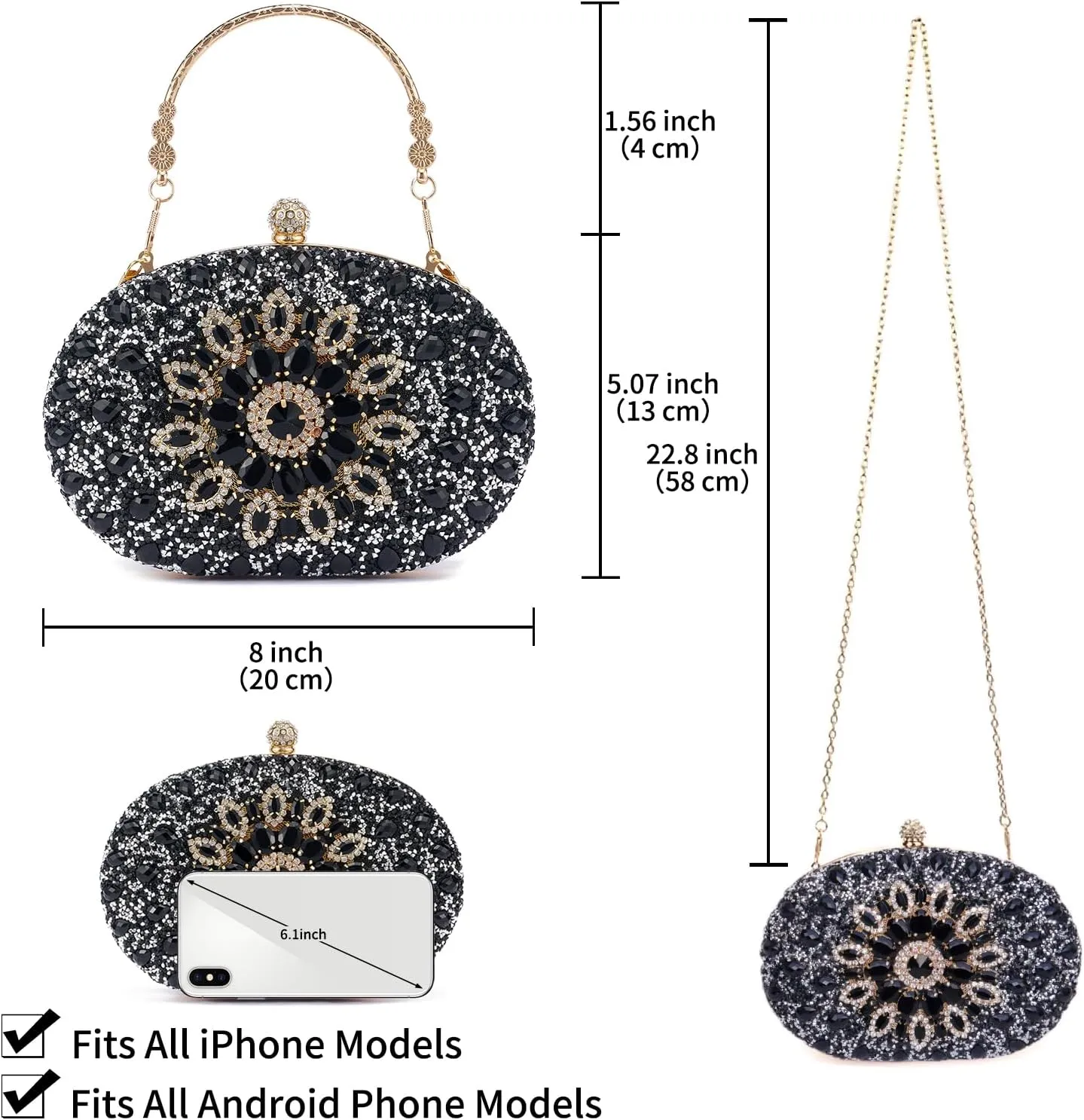 Sparkly Women's Evening Clutch Purses Rhinestone Bag Luxury Handbags For Weddings Formal Prom Party