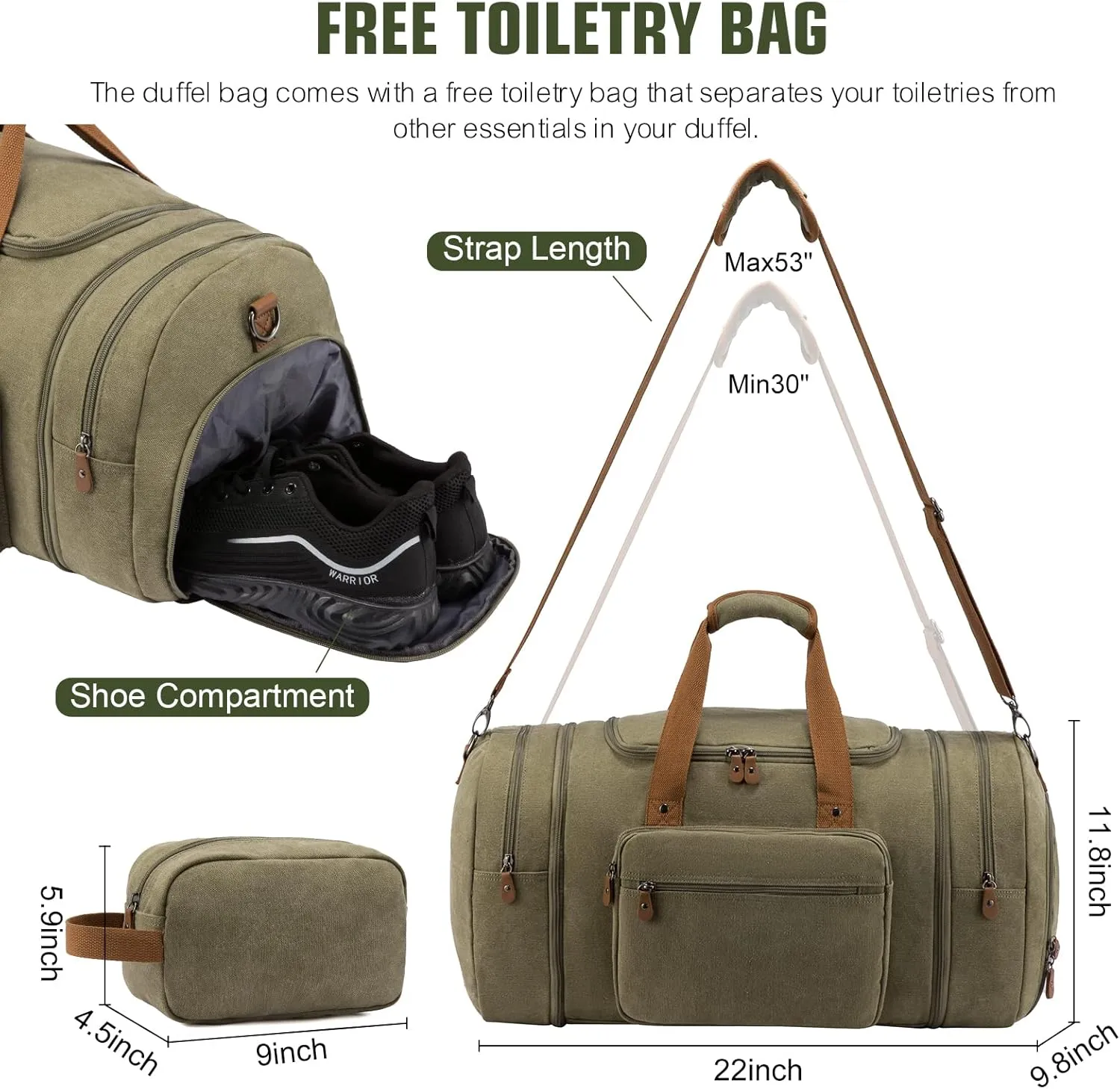 Sucipi Duffle Bag for Men Overnight Carry on Bag with Shoe Compartment for Travel Weekender Duffel Bag with Toiletry Bag for Airplanes