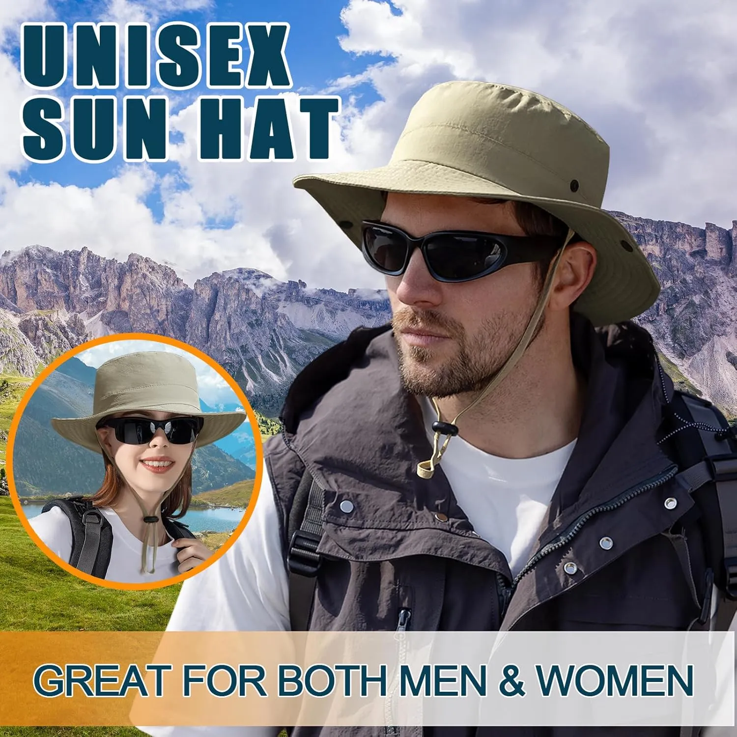 Sun Hats for Men Women Fishing Hat UPF 50  Quick Dry Foldable Bucket Hat Adjustable Safari Hat for Beach Hiking