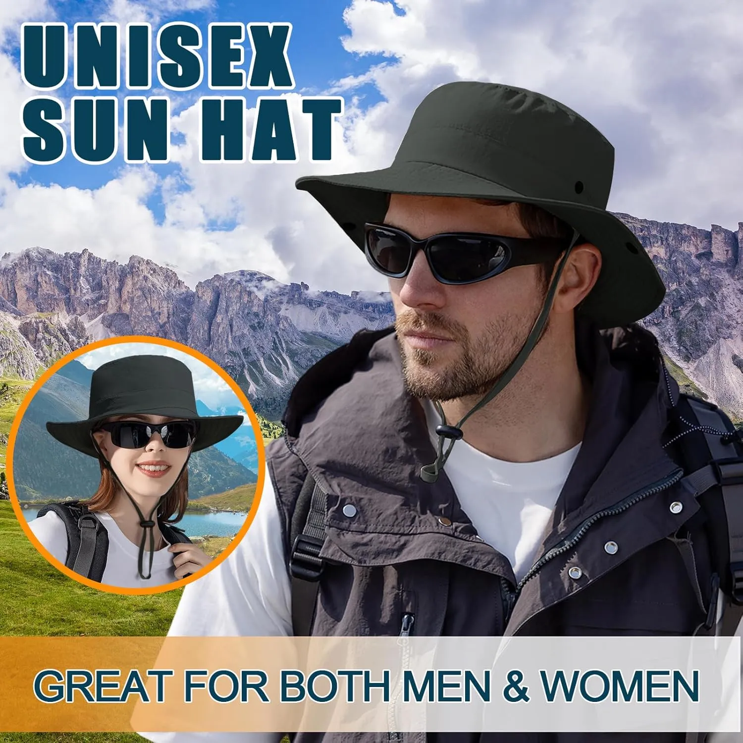 Sun Hats for Men Women Fishing Hat UPF 50  Quick Dry Foldable Bucket Hat Adjustable Safari Hat for Beach Hiking