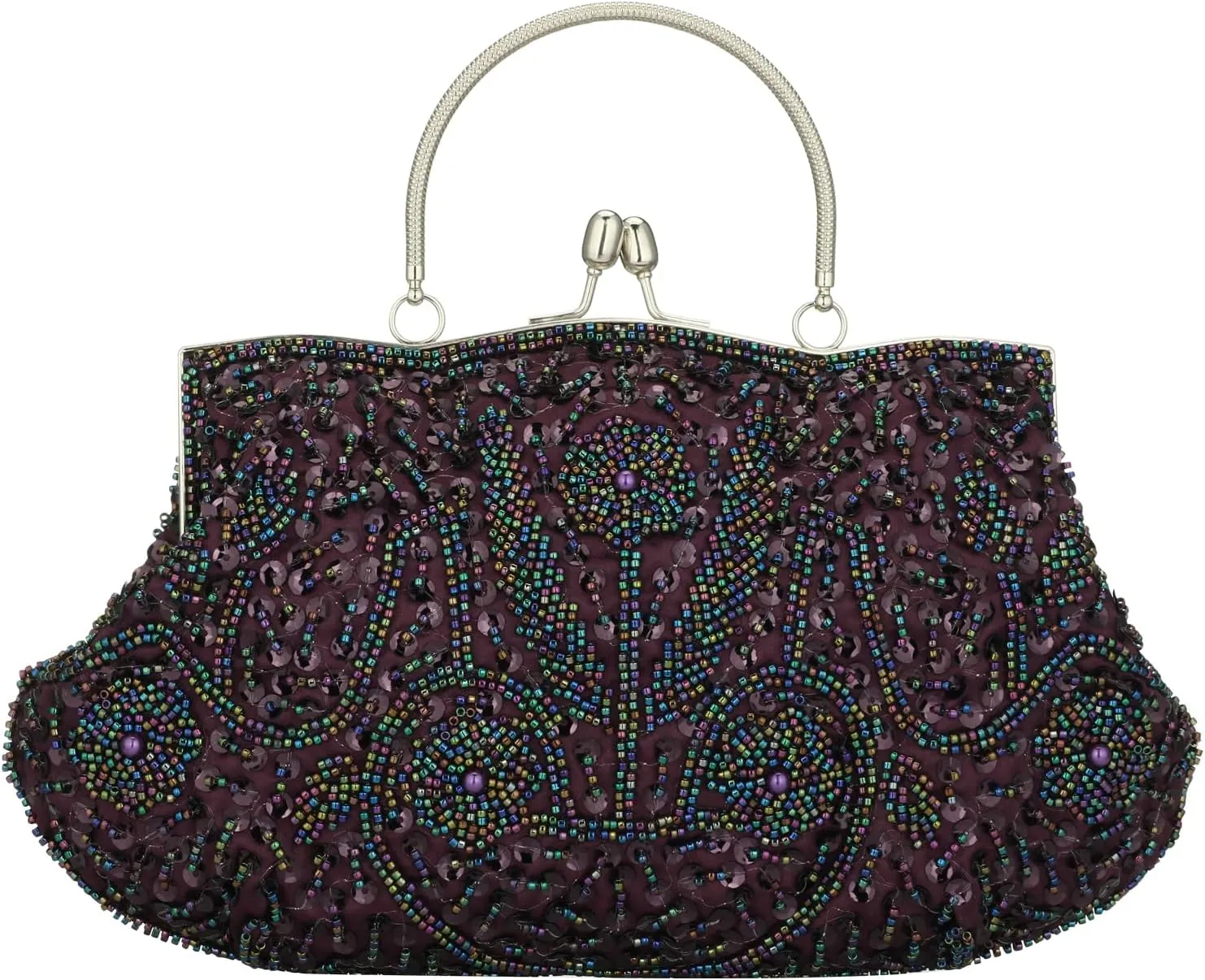 Tmore Beaded Sequin Design Flower Evening Purse Large Clutch Bag