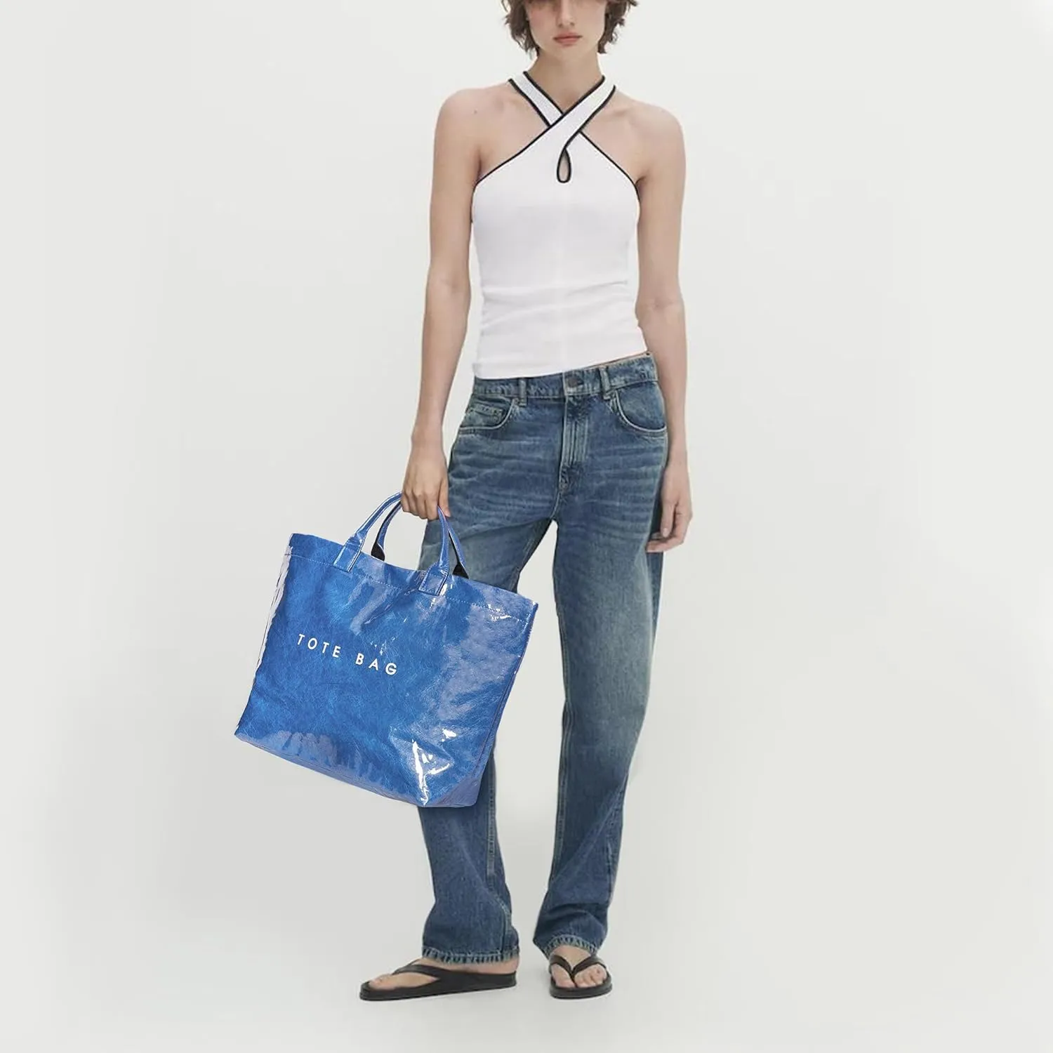 Tote Bag for Women,Large Work Tote Bag Clear Plastic Handbag PVC Letter Printed Bag Kraft Paper Hobo Bag with Handle
