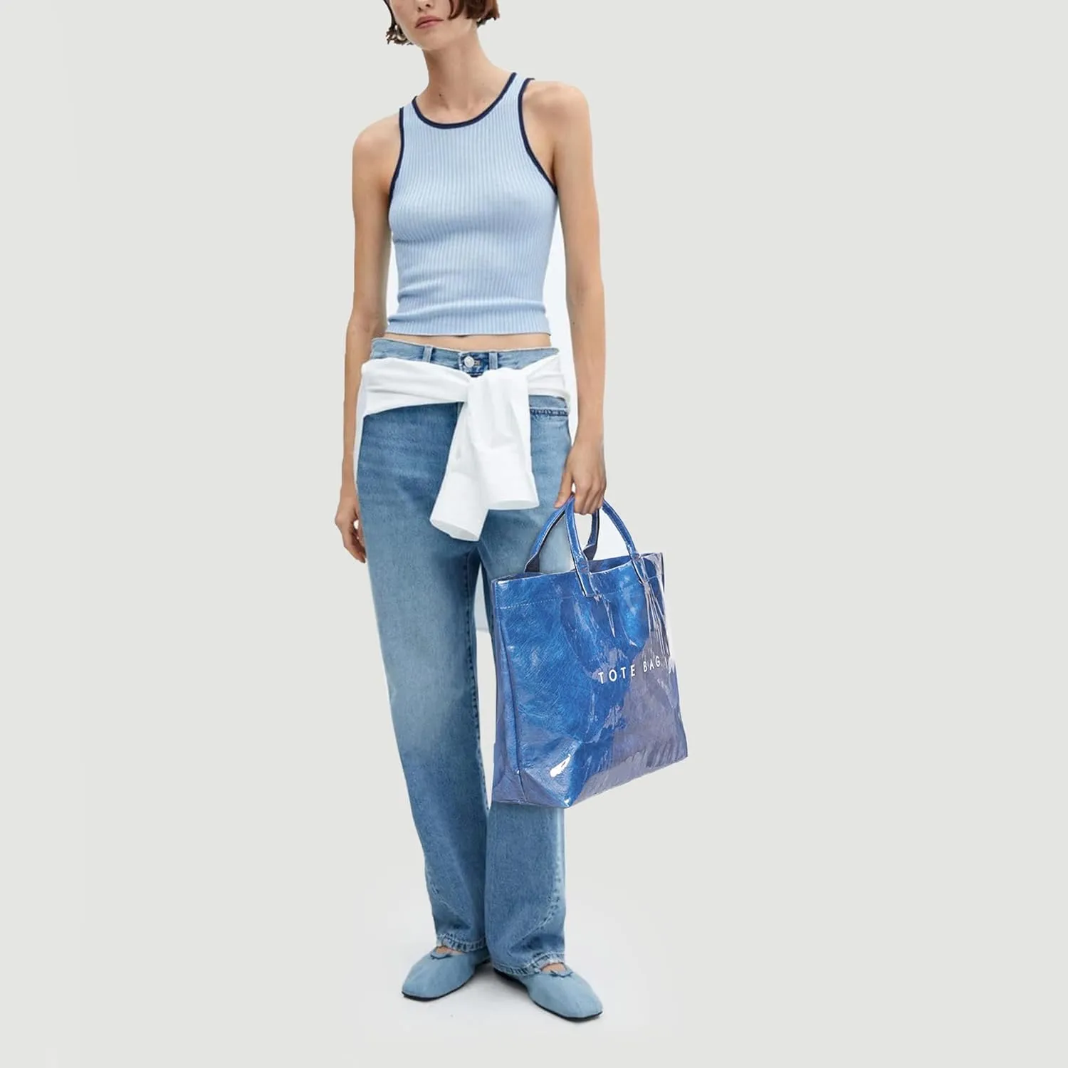 Tote Bag for Women,Large Work Tote Bag Clear Plastic Handbag PVC Letter Printed Bag Kraft Paper Hobo Bag with Handle