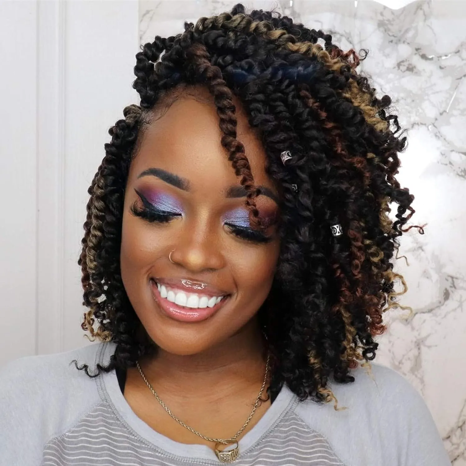 ToyoTress Tiana Passion Twist Hair - 14 Inch Combo Packs(1B-6P T27-1P-T30-1P) Passion Twist Crochet Hair, Pre-Looped Pre-Twisted Synthetic Braiding Hair Extension (14 Inch, 1B-6P T27 T30-1P)