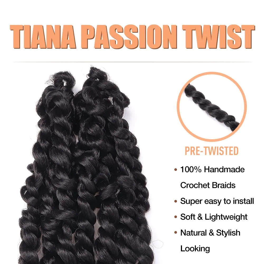 TOYOTRESS Tiana Passion Twist Hair Pre-Twisted 8 Packs 12 strands/pack) Pre-Looped Passion Twists Crochet Braids Made Of Bohemian Hair Synthetic Braiding Hair Extension (14 Inch (Pack of 8), 2)