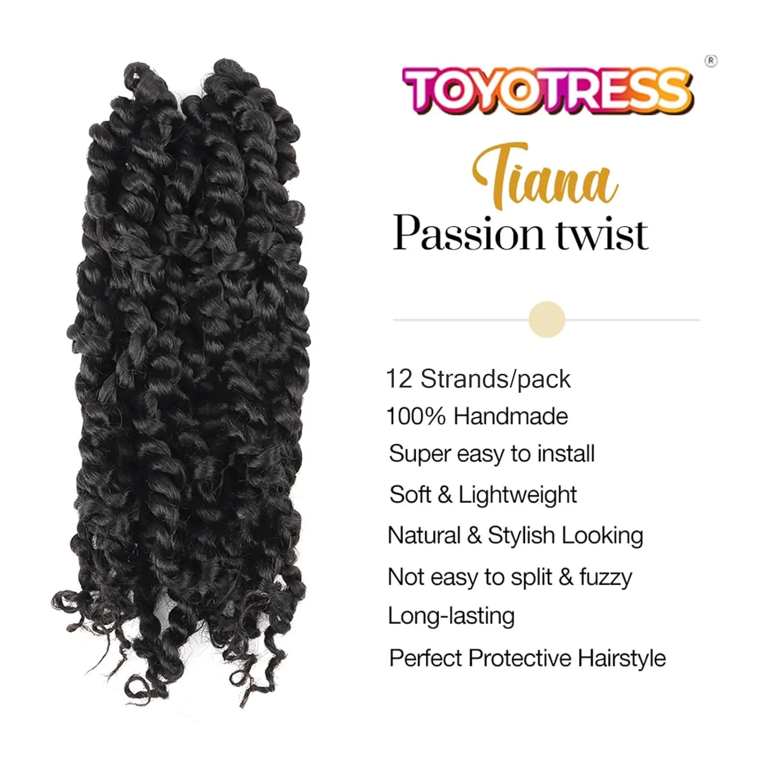 TOYOTRESS Tiana Passion Twist Hair Pre-Twisted 8 Packs 12 strands/pack) Pre-Looped Passion Twists Crochet Braids Made Of Bohemian Hair Synthetic Braiding Hair Extension (14 Inch (Pack of 8), 2)
