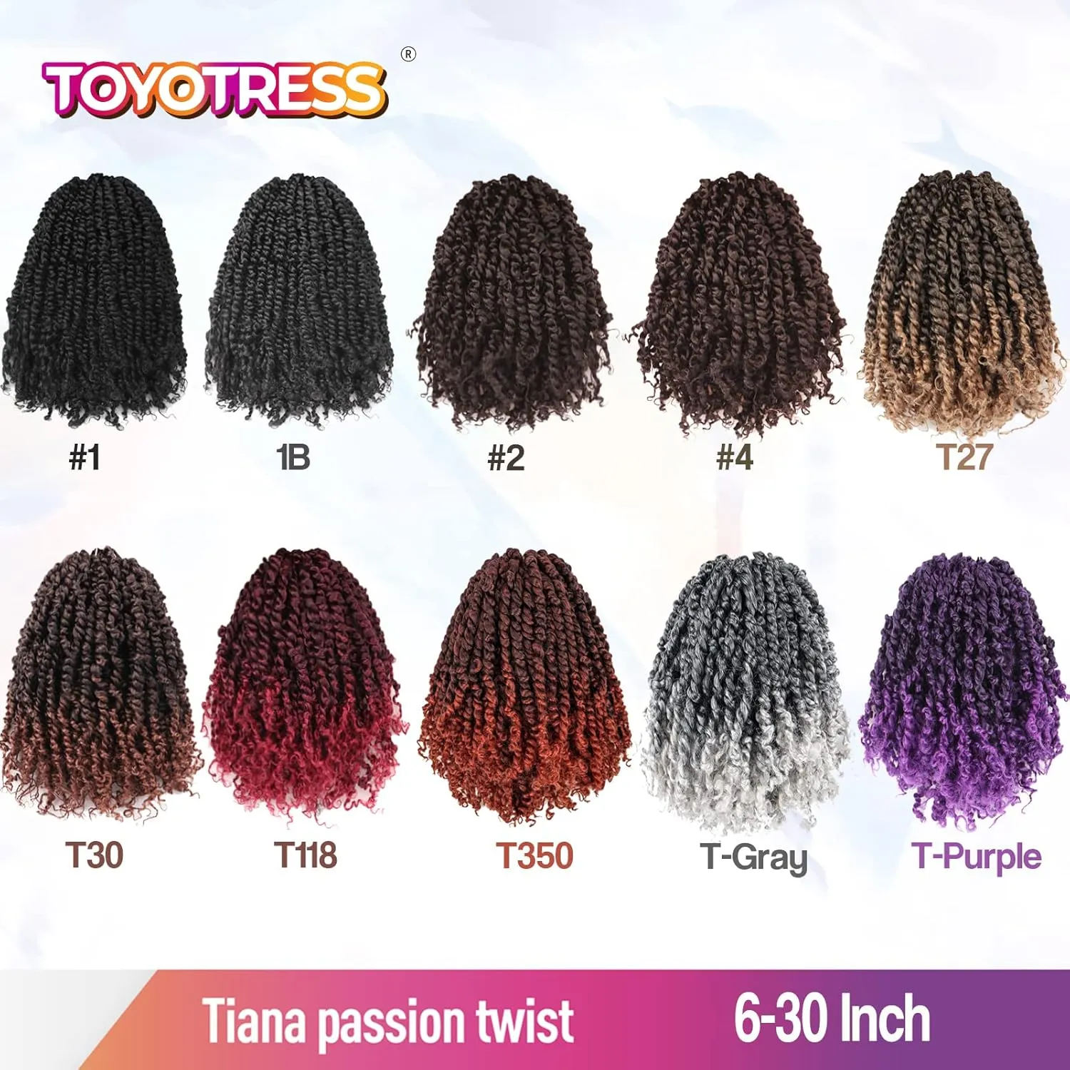 TOYOTRESS Tiana Passion Twist Hair Pre-Twisted 8 Packs 12 strands/pack) Pre-Looped Passion Twists Crochet Braids Made Of Bohemian Hair Synthetic Braiding Hair Extension (14 Inch (Pack of 8), 2)
