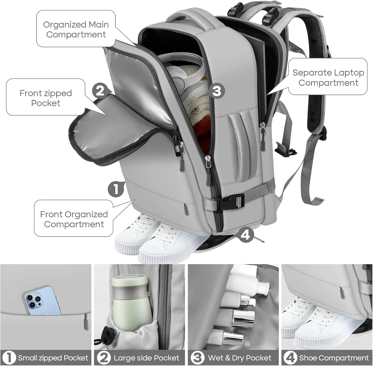 Travel Backpack, Grey, standard, Fashion