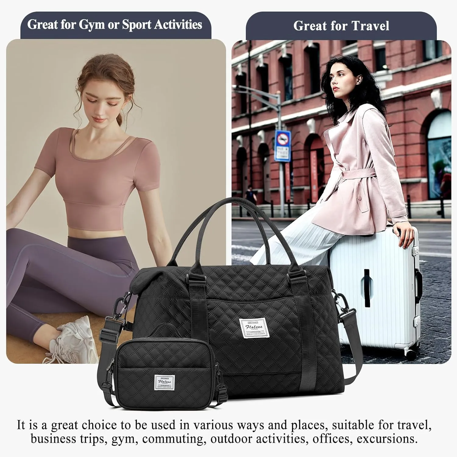 Travel Bag for Women, Overnight Duffel Weekender Bag with Toiletry Bag,Gym Bag with Wet Pocket,Personal Item Carry On Bag