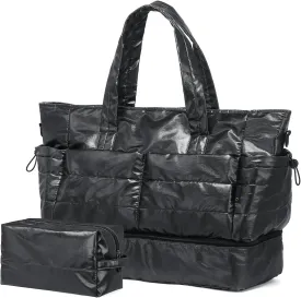 Travel Duffel Bag for Women, 50L Weekender Bag, Gym Bag with Shoes Compartment, Carry on Overnight Bag with Toiletry Bag for Travel Trip Camping, Black