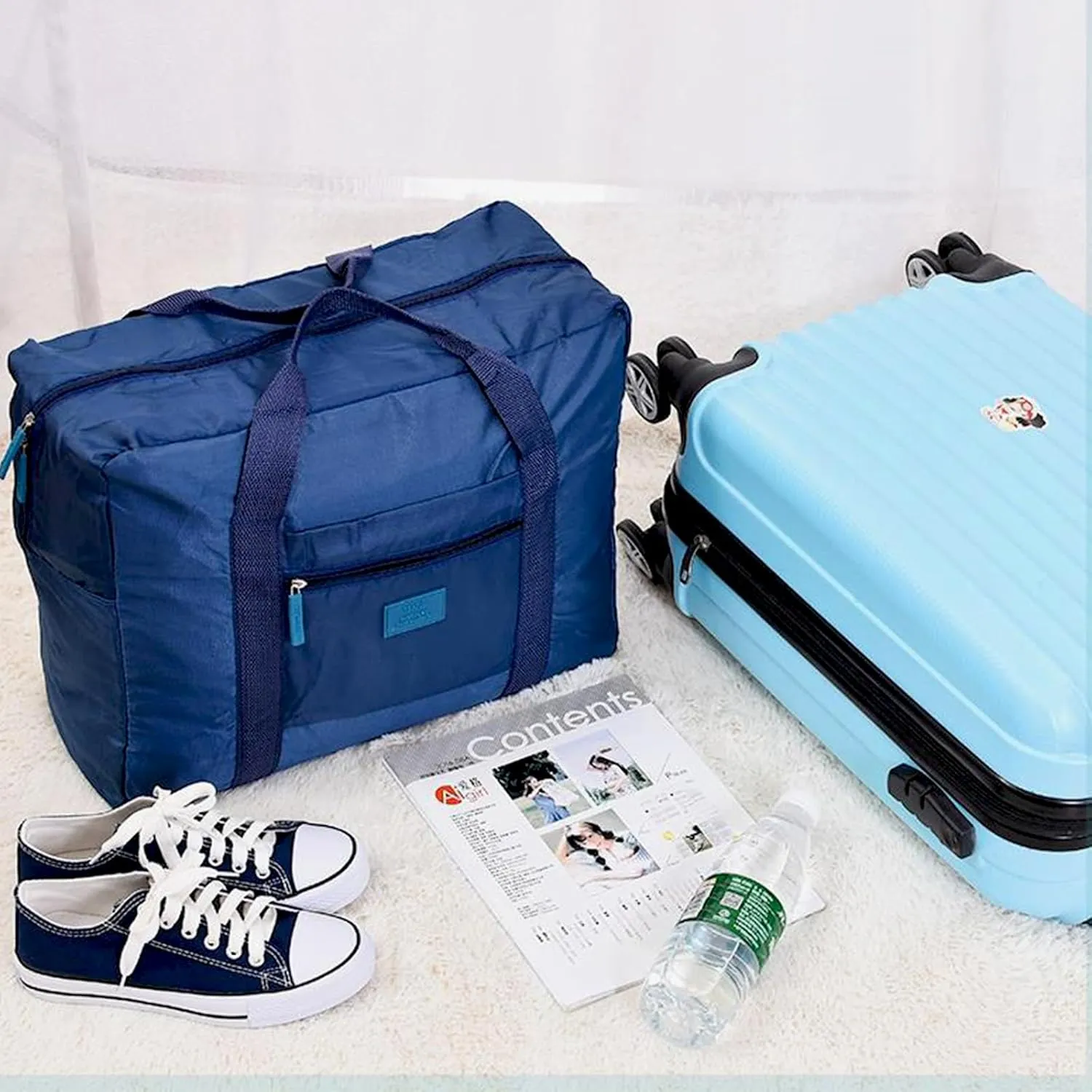 Travel Duffel Bag Lightweight Foldable Travel Bag for Women and Men Waterproof Tote Carry On Luggage Bag Weekender Overnight Bag (Blue)