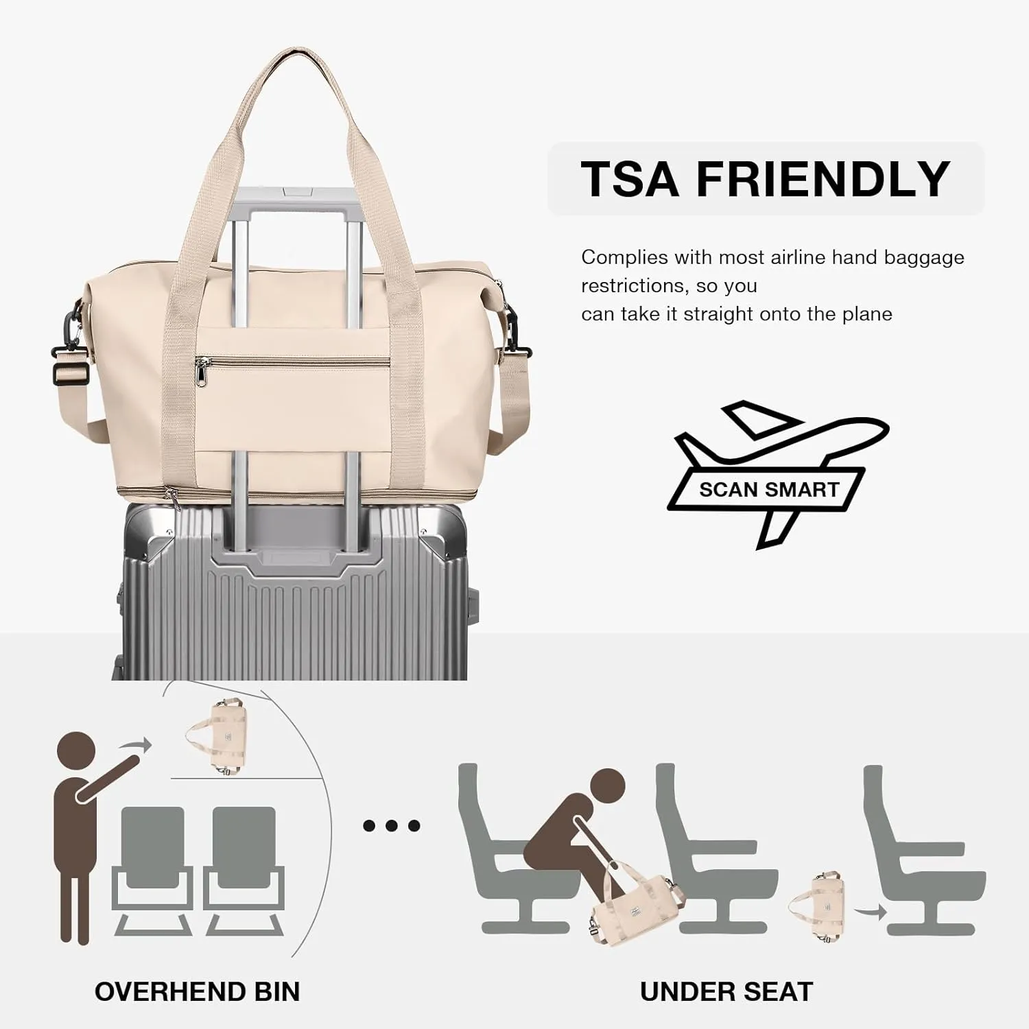 Travel Duffel Bag, Sports Tote Gym Bag, Shoulder Weekender Overnight Bag for Women