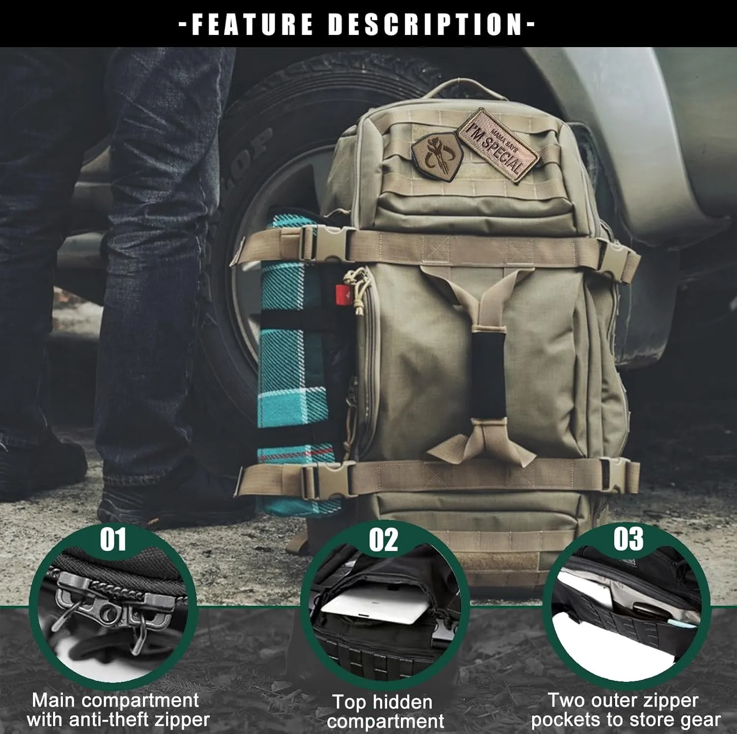 Travel Duffle Bag Backpack for Men - Large Tactical Bags Weekender Gym Bag for Overnight Traveling Military Workout Deployment Sports (Coyote, 25L)