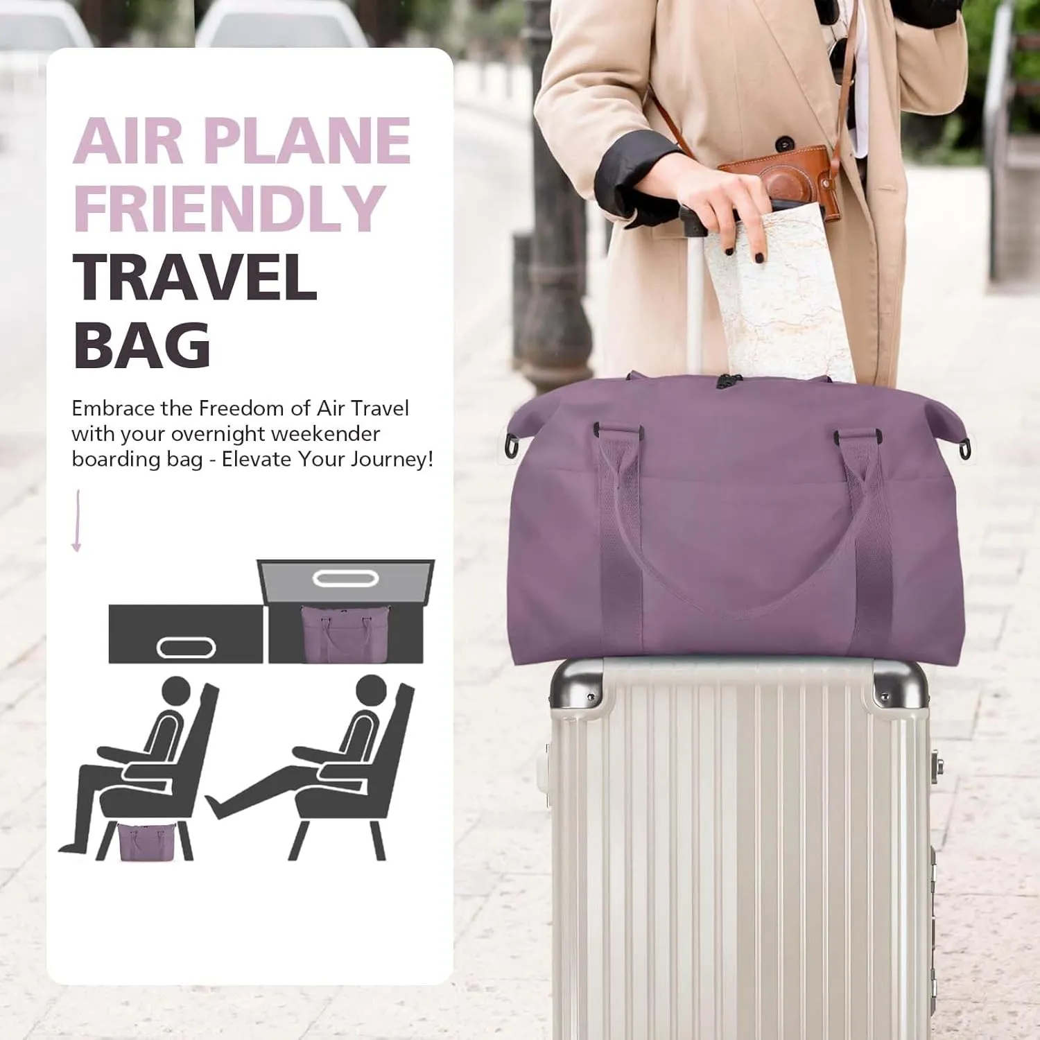 Travel Duffle Bag, Waterproof Weekender Bag Carry On Tote Bags for Women, Travel Essentials Sport Gym Bag for Men, Hospital Bag for Labor and Delivery, Overnight Bag Luggage Bag with Trolley Sleeve
