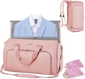 Travel Garment Bags for Women, Convertible Garment Bag with Detachable Hanging Suit Bag, Carry on Duffle Bag with Shoulder and Backpack Straps, Luggage Dress Bag with 2 Shoes Cover, Pink