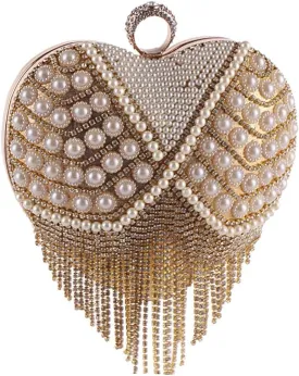 UMREN Women Luxury Heart Shape Tassel Evening Clutch Bag Rhinestones Wedding Party Purse Handbag